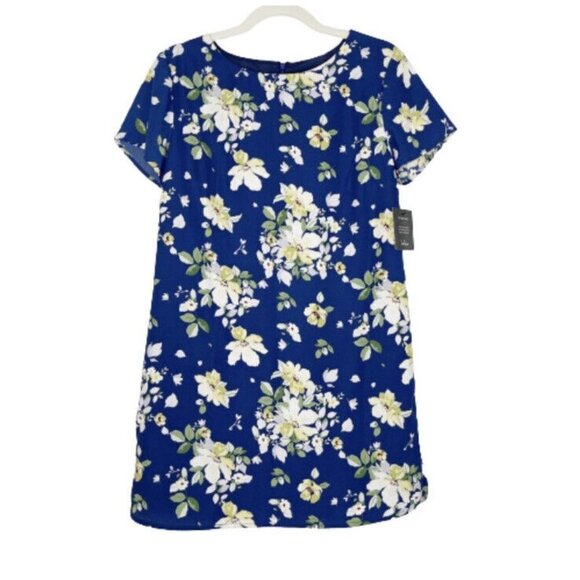 NEW Lulus Blue Floral Shift Dress Womens Size Medium Short Sleeve - Picture 1 of 9